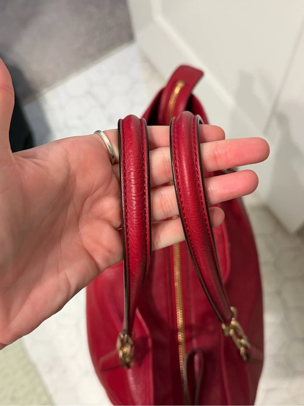 Coach Madison East/West Pebbled Leather Shoulder Tote RED